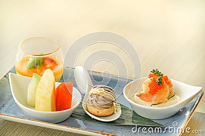 A set of Italian and Japanese appetizers Stock Photo