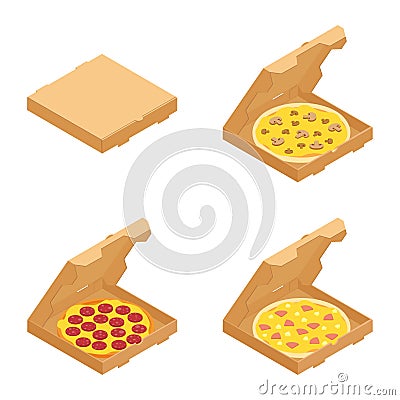 Set of the Italian pizzas in cardboard boxes Stock Photo