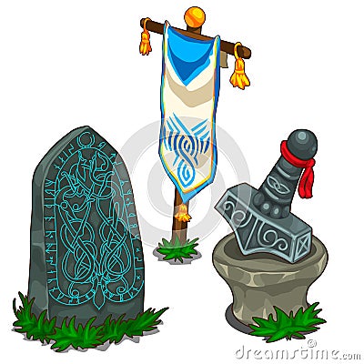 Set of items in Norse mythology. Vector isolated Vector Illustration
