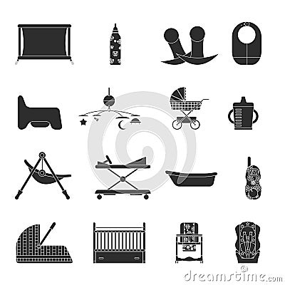 A set of items silhouette for newborns on white background. Vector illustration Vector Illustration