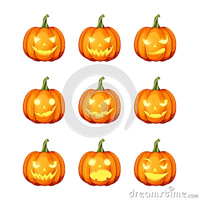 Set of jack-o`-lanterns Halloween pumpkins. Vector eps-10. Vector Illustration