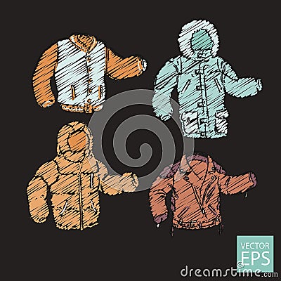 Set of jackets in the style doodle Vector Illustration