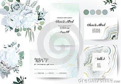 Set of jade crystal geode green horizontal vector frames, flowers Vector Illustration