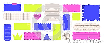 Set of Jagged Rectangle shapes. Tattered frame or text box with jagged edges. Textured grunge element bundle for collage Vector Illustration