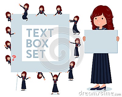 A set of japan school girl with a message board Vector Illustration