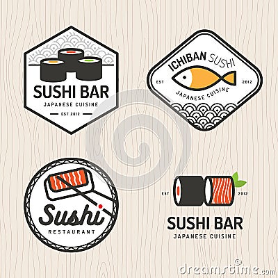 Set of japanese food logo, badges, banners, emblem for asian food restaurant. Vector Illustration