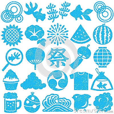 Set of Japanese summer icons. stamp set. Vector Illustration