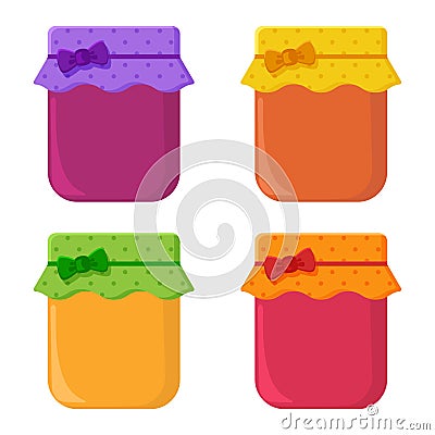 Set of jars with fruit jam. Vector illustration Cartoon Illustration