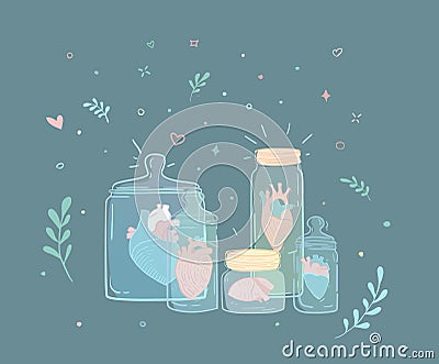 set of jars with hearts. Stock Photo