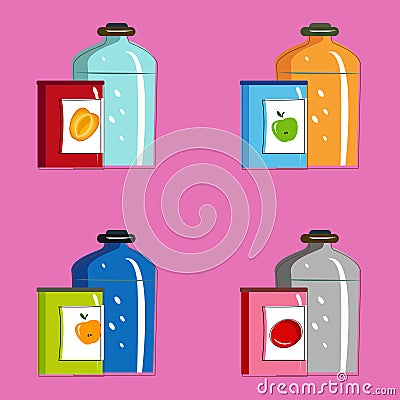 Set jars with tinned vegetables and fruits Vector Illustration