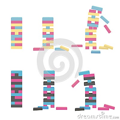 Set of Jenga. Wooden block game Vector Illustration