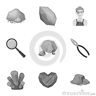 A set of jewelry, crystals, minerals and expensive metals. The jeweler inspects the ornaments.Precious minerals amd Vector Illustration