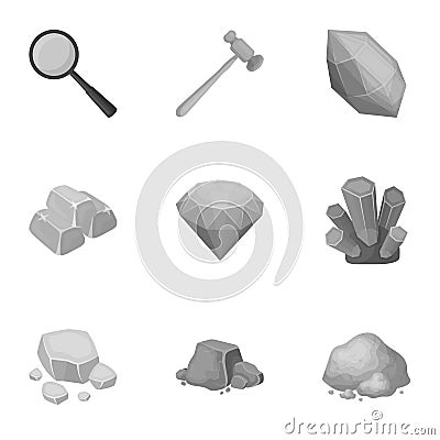 A set of jewelry, crystals, minerals and expensive metals. The jeweler inspects the ornaments.Precious minerals amd Vector Illustration