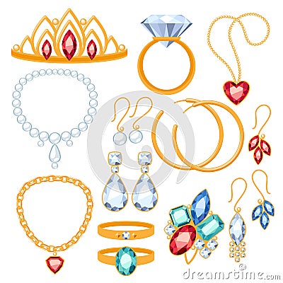 Set of jewelry items. Vector Illustration