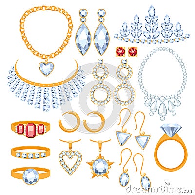 Set of jewelry items Vector Illustration