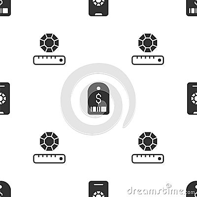 Set Jewelry online shopping, Price tag with dollar and Gem stone on seamless pattern. Vector Vector Illustration