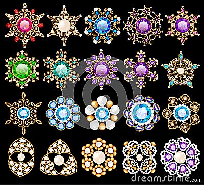 set of jewelry vintage pendants ornament made of be Vector Illustration