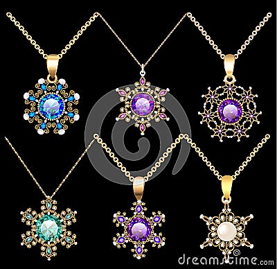 set of jewelry vintage pendants ornament made of be Vector Illustration