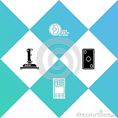 Set Joystick for arcade machine, Create account screen, Coin game and Playing card with diamonds icon. Vector Vector Illustration