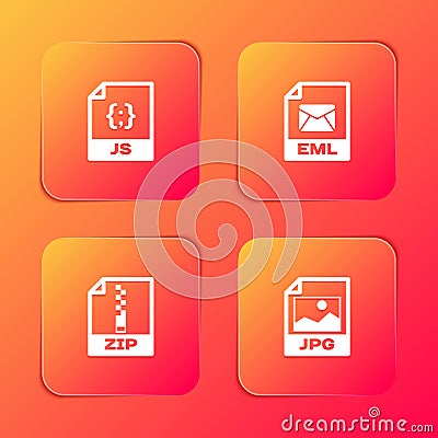 Set JS file document, EML, ZIP and JPG icon. Vector Vector Illustration