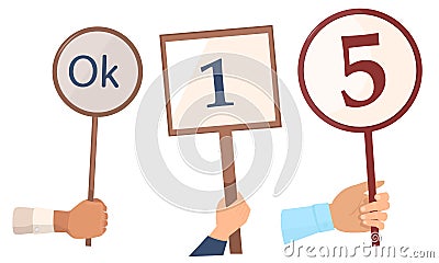 Set of judges hands with marks and scores vector illustration Vector Illustration