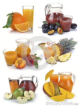 Set jug, glass juice and fruits Stock Photo