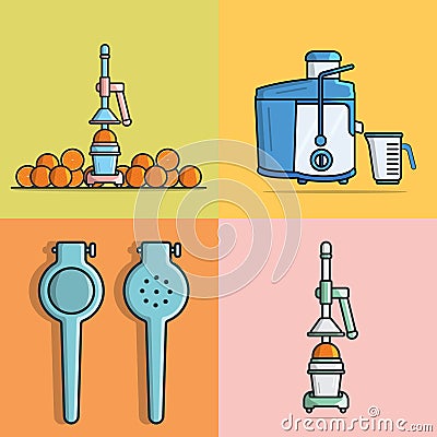 Set of Juicer Machine and Juicer Elements vector illustration Vector Illustration