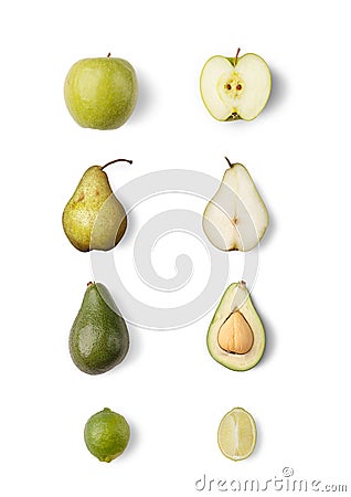 A set of juicy ripe fruits, rustic fruit on a white isolated background Stock Photo