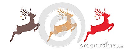 set of jumping christmas deer with stars isolated on white Vector Illustration