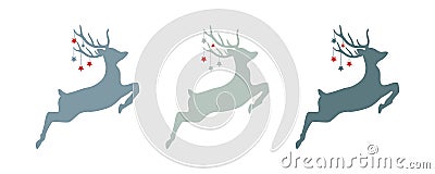 set of jumping christmas deer with stars isolated on white Vector Illustration