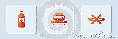 Set Junk food, Bottle of water and No Smoking. White square button. Vector Vector Illustration