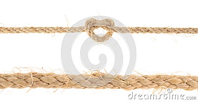 Set of Jute Rope with Reef Knot isolated on white background Stock Photo