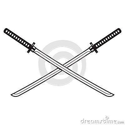 Set of the katana swords. Samurai and ninja weapon in retro style. Vector Illustration