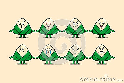 Set kawaii chinese rice dumpling cartoon character Vector Illustration