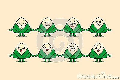 Set kawaii chinese rice dumpling cartoon character Vector Illustration