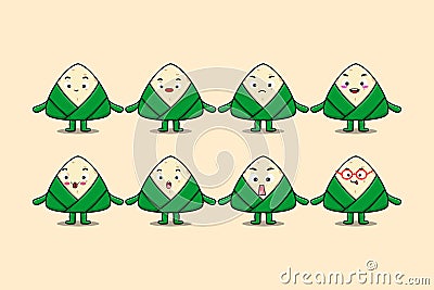 Set kawaii chinese rice dumpling cartoon character Vector Illustration