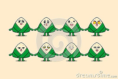 Set kawaii chinese rice dumpling cartoon character Vector Illustration