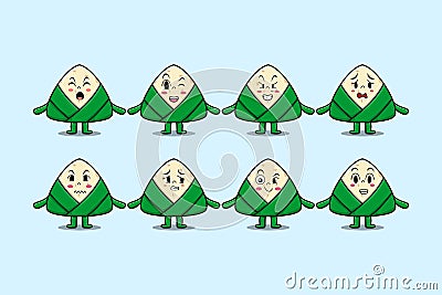 Set kawaii chinese rice dumpling cartoon character Vector Illustration