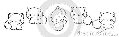 Set of Kawaii Isolated Persian Cat Coloring Page. Collection of Cute Vector Cartoon Kitten Outline for Stickers, Baby Vector Illustration