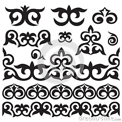 Set Kazakh Asian ornaments and patterns Vector Illustration