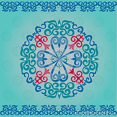 Set Kazakh Asian ornaments and patterns Vector Illustration