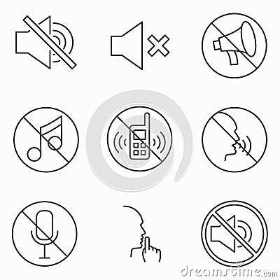 Set of keep silence signes. Line vector icons. Vector Illustration