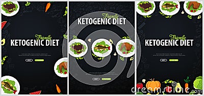 Set of Ketogenic Diet banners, Healty Keto food. Low carbs ketogenic diet food. Vector Illustration. Vector Illustration