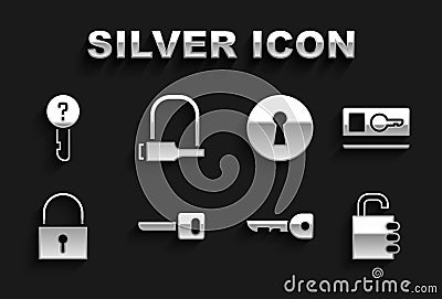 Set Key, card, Safe combination lock, Lock, Keyhole, Undefined key and Bicycle icon. Vector Vector Illustration