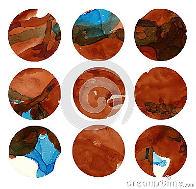 Set of key moments in the story multicolor, brown, yellow, light brown, blue are bright colors. Stock Photo