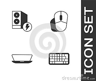 Set Keyboard, Case of computer, Laptop and Computer mouse icon. Vector Vector Illustration