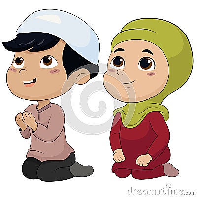 Set of kid muslim people doing activities. Vector Illustration