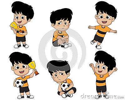 Set of kid, winning the championship and defeat in the competition. Vector Illustration