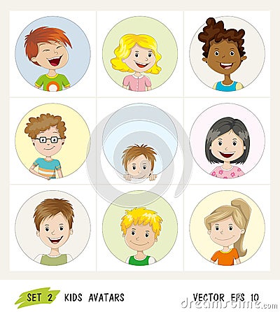 Set of kids avatar icons Vector Illustration