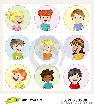 Set of kids avatar icons Vector Illustration